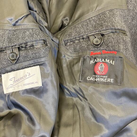 Franco's Mens XL Vintage 100% Cashmere Karamai Full Length Dress Coat Charcoal - Picture 14 of 16